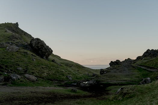 Clear Sky over Hills and Rocks