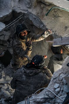 Photo of Soldiers amid Debris